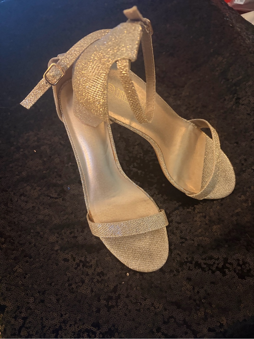 Dream Pairs Glitter Ankle-Strap Heels in Gold